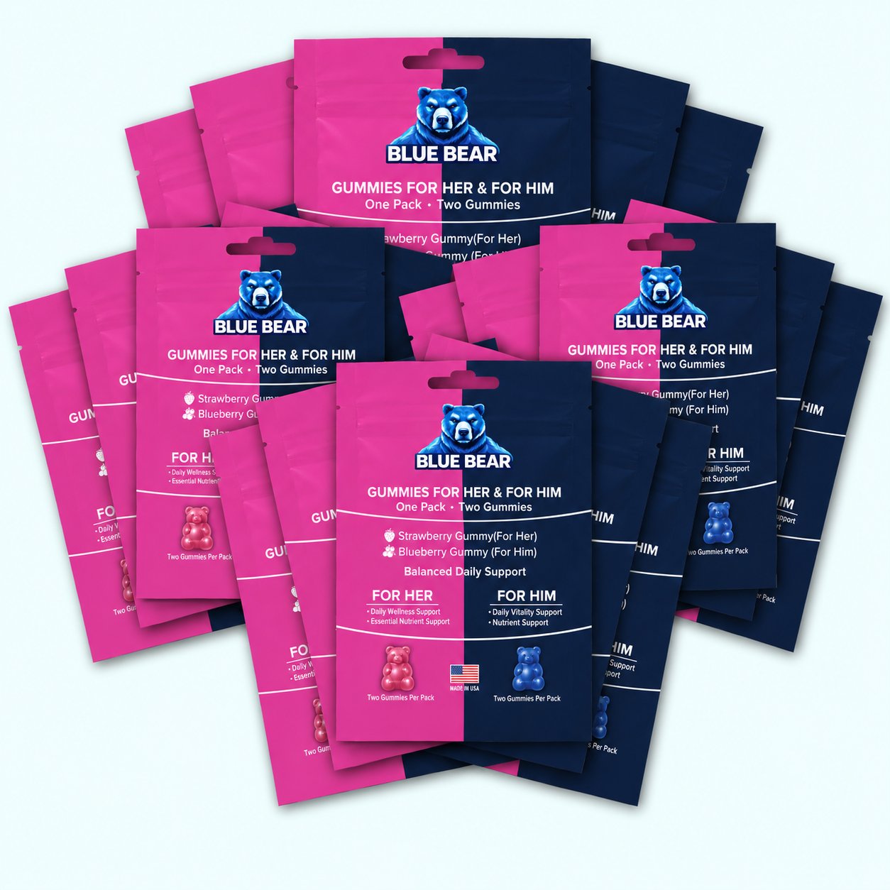 Blue Bear Gummies For Her & Him 20 PCS bundle label close-up